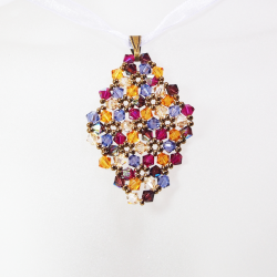 Pendant 40cm - Malvina Rhombus M-Violet Organza - Pendant 40cm - Laiton bronze